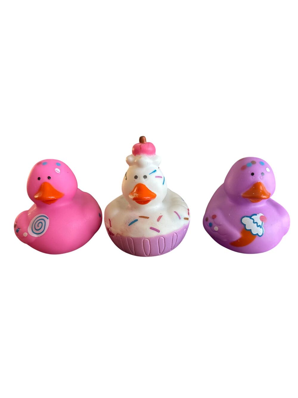 Set of 3 Cupcake Birthday Ice Cream Lollipop 2" Rubber Ducks Duckies Jeep Duck